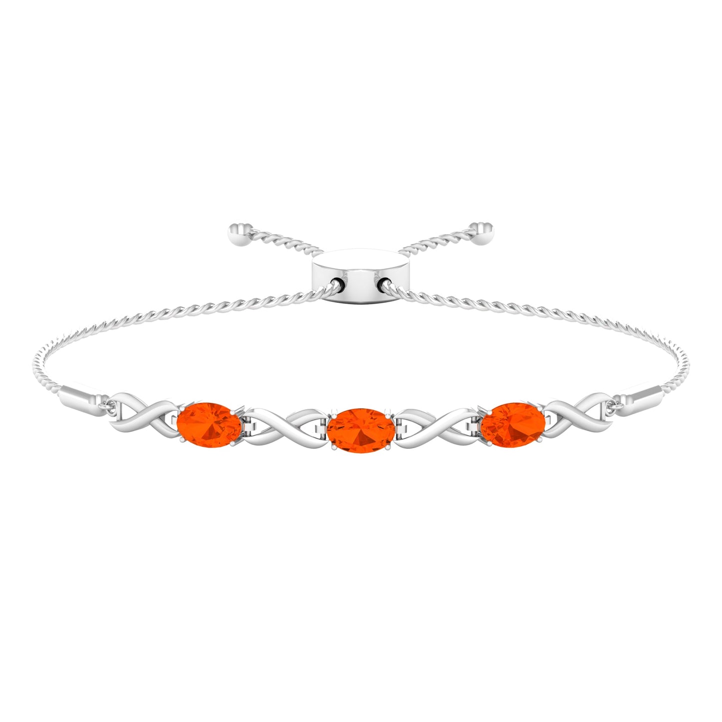 Natural Oval Fire Opal Infinity Bolo Bracelet for Women