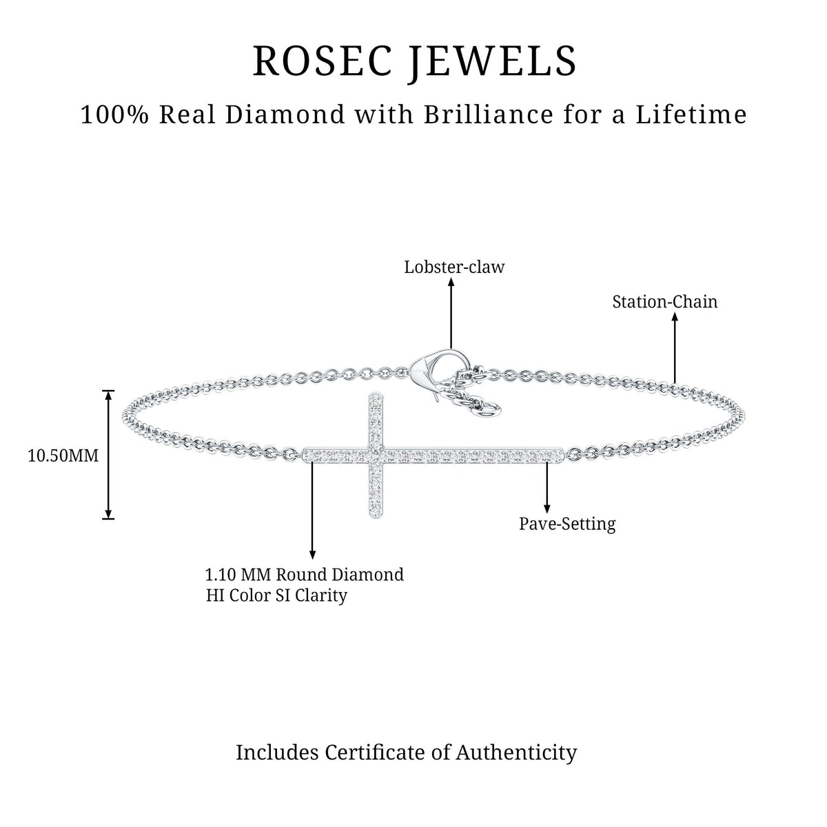 Certified Diamond Sideway Cross Bracelet