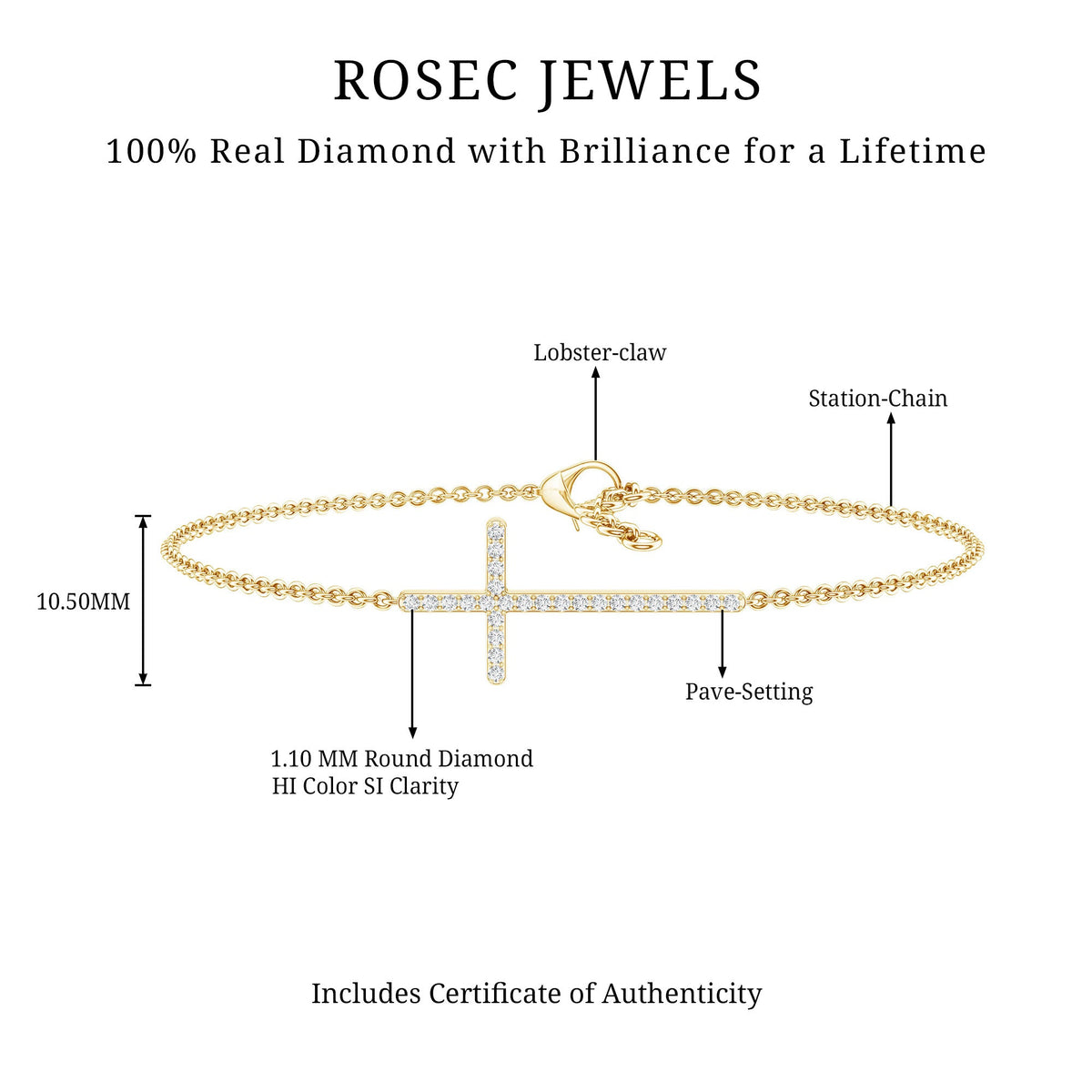 Certified Diamond Sideway Cross Bracelet