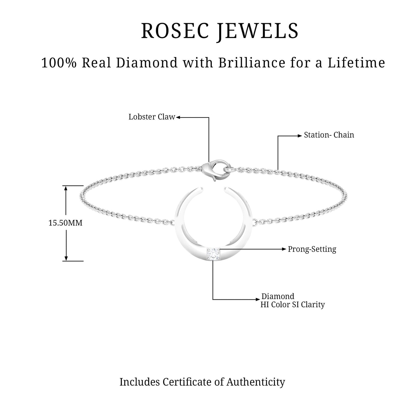 Certified Diamond Moon Chain Bracelet
