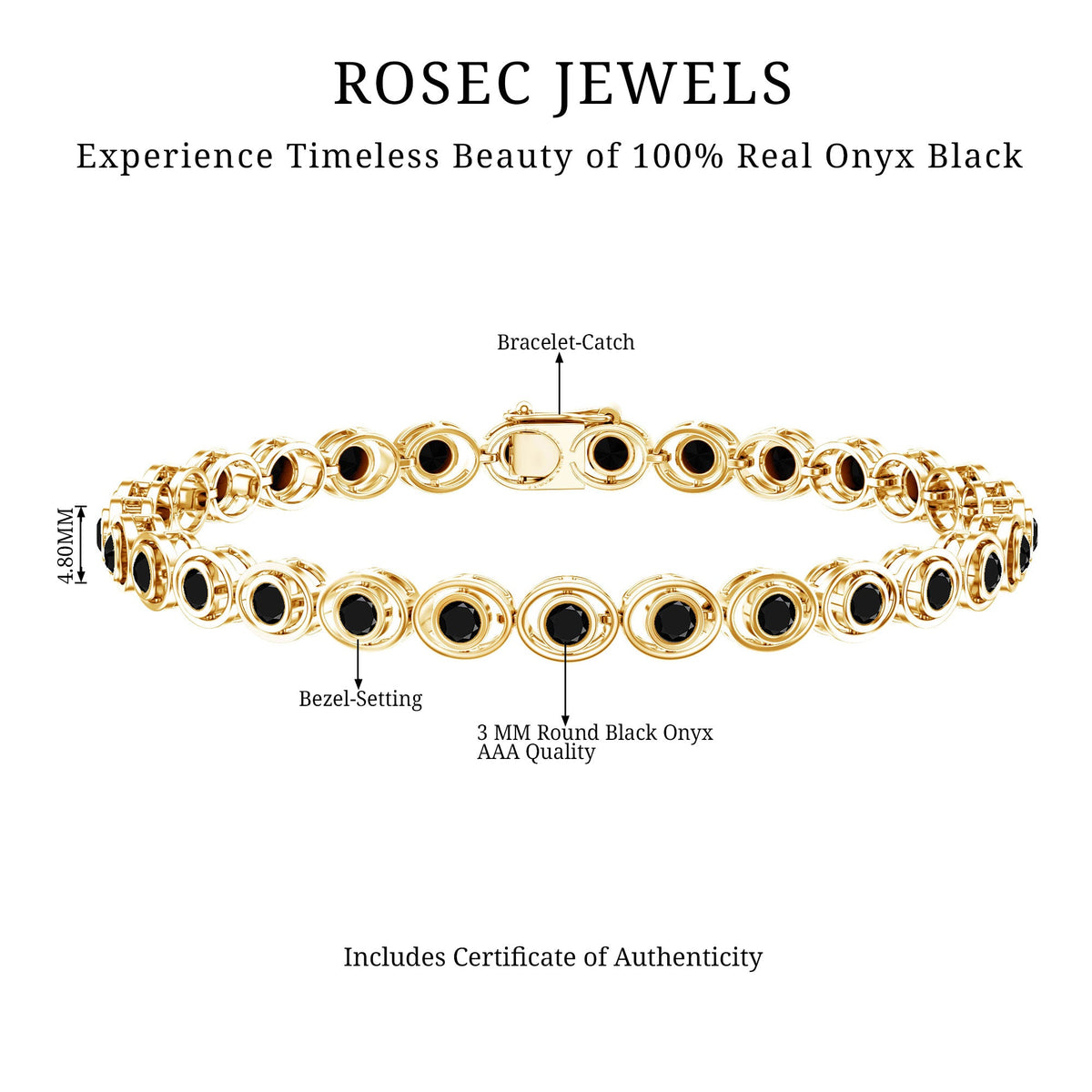 Real Black Onyx Tennis Bracelet with Certificate