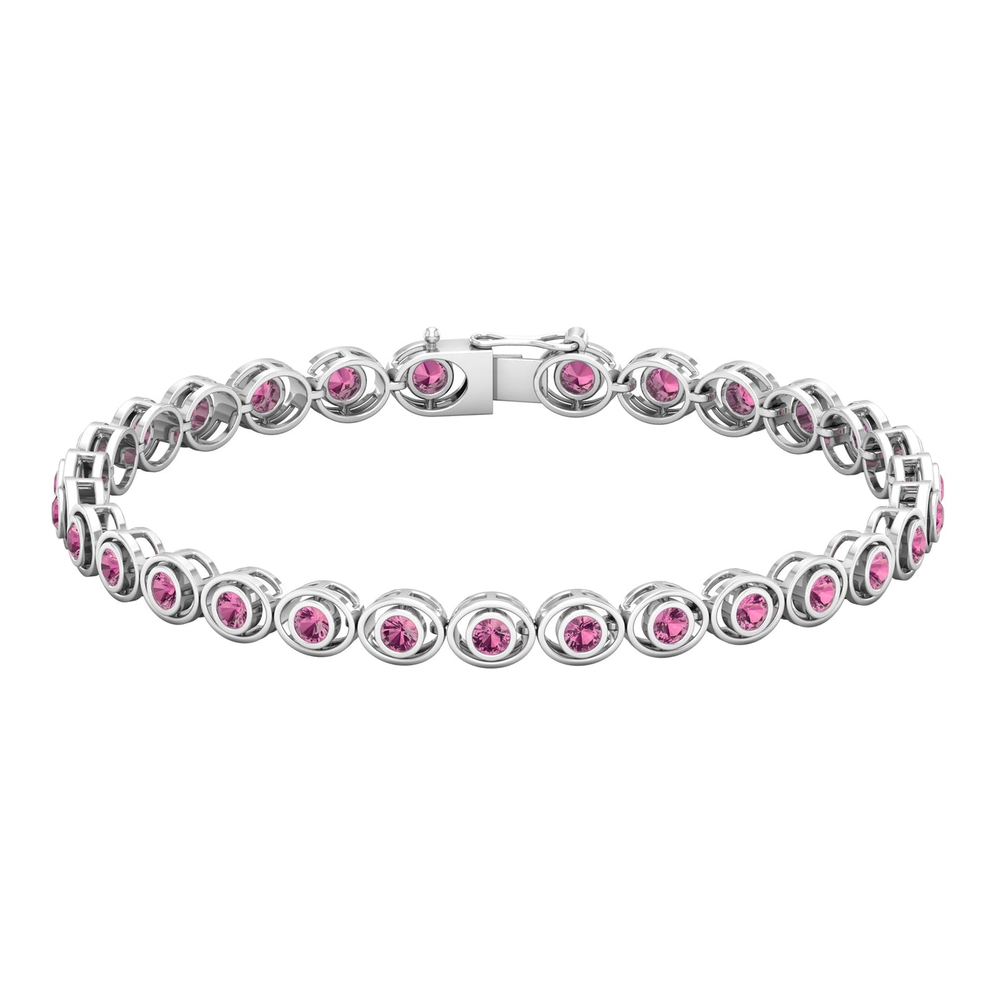 Bezel Set Natural Pink Tourmaline Tennis Bracelet for Women