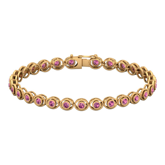 Bezel Set Natural Pink Tourmaline Tennis Bracelet for Women