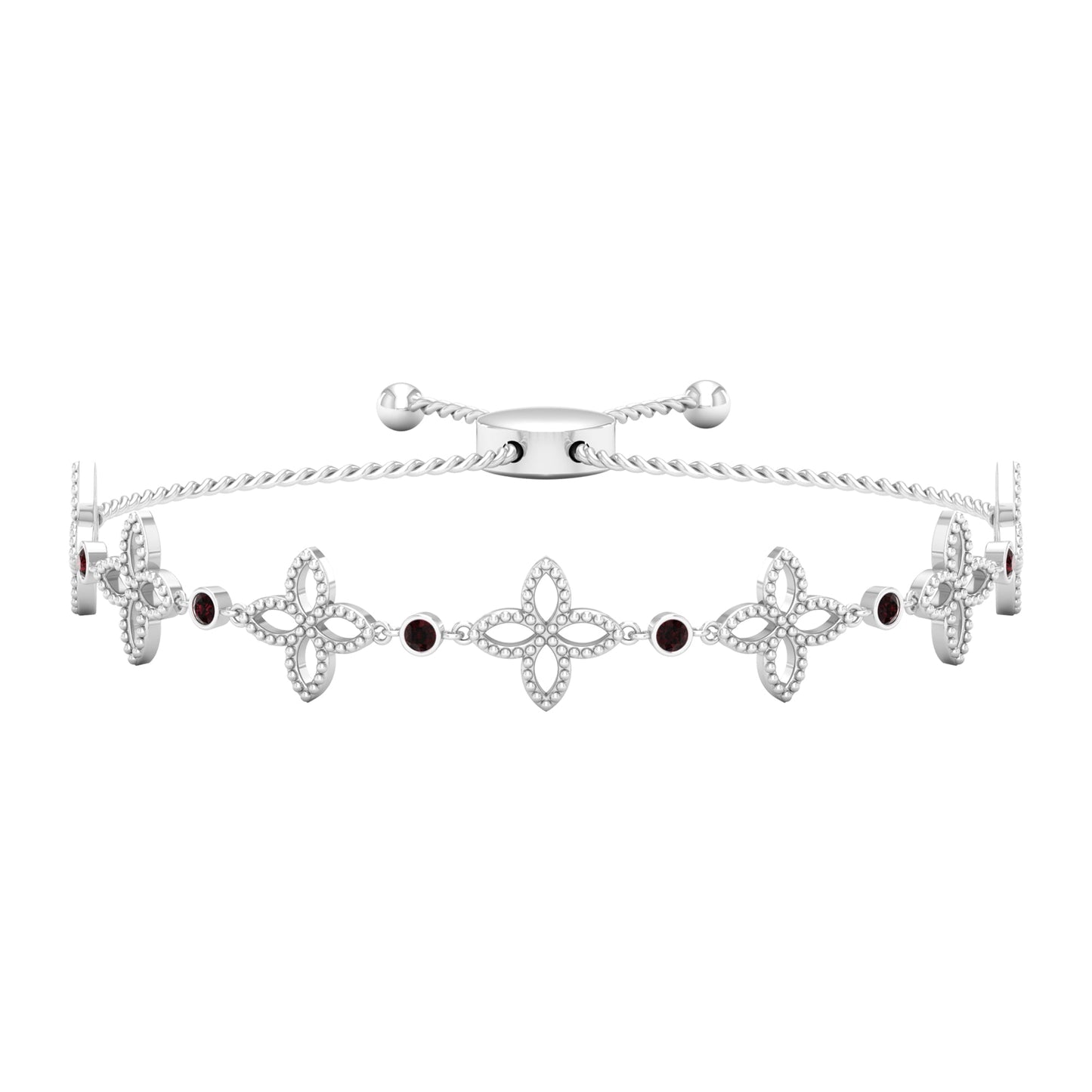 Genuine Garnet Flower Bracelet with Bolo Chain