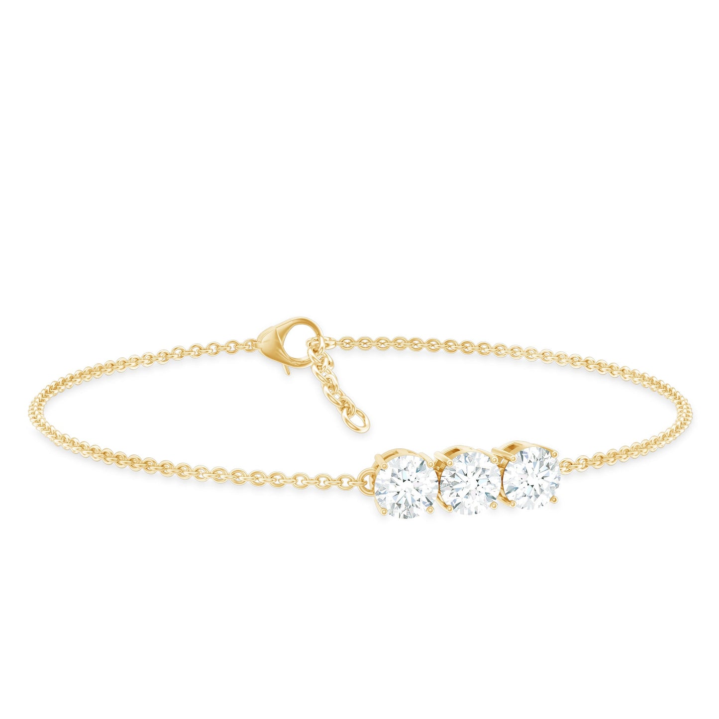 Three Stone Moissanite Chain Bracelet