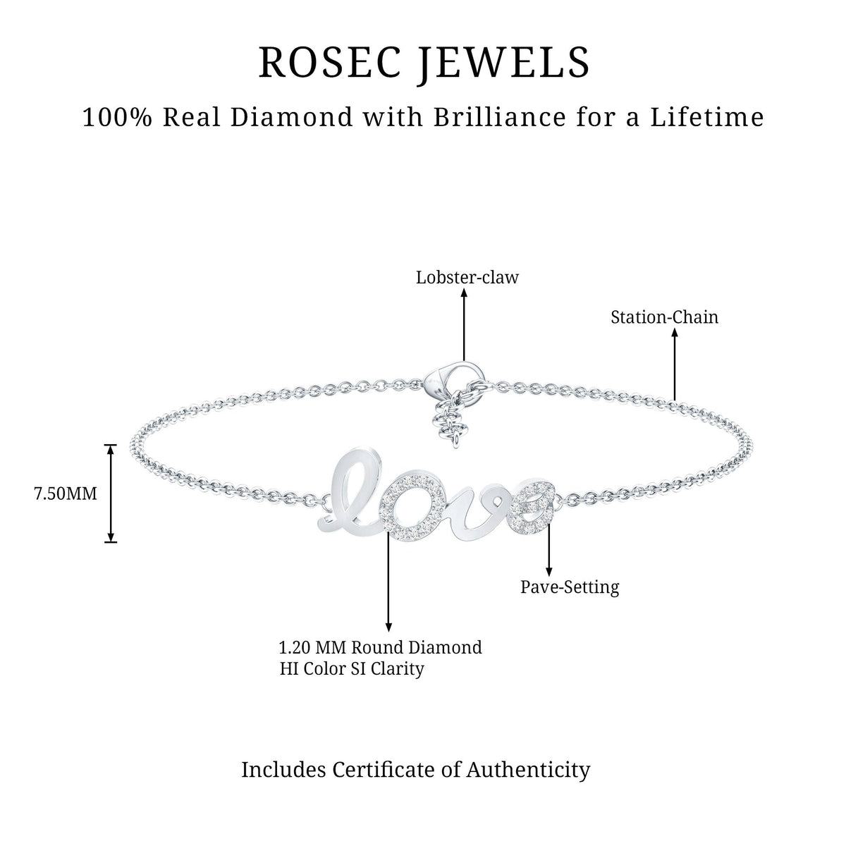 Certified Diamond Love Chain Bracelet