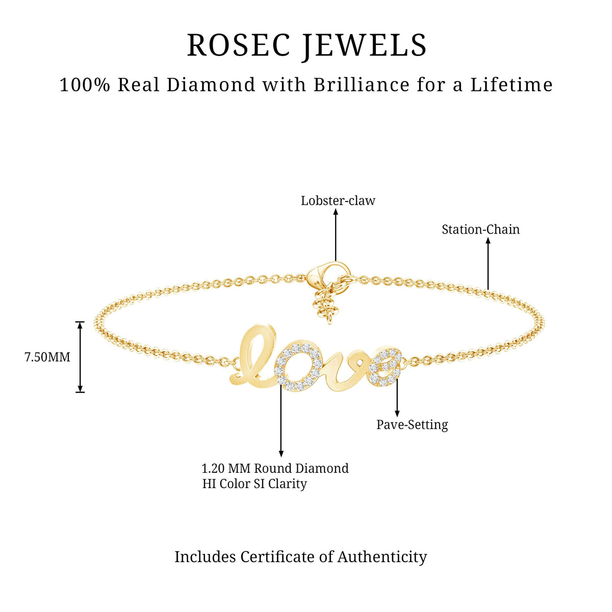 Certified Diamond Love Chain Bracelet