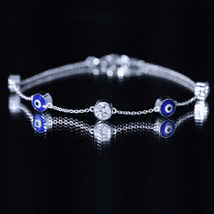Certified Moissanite and Evil Eye Station Chain Bracelet