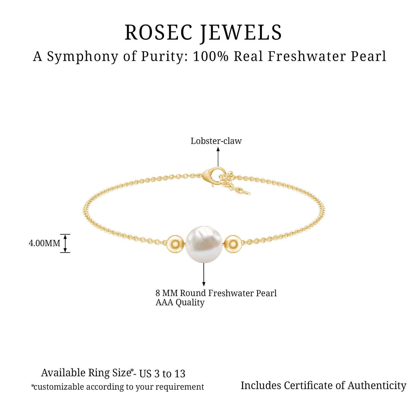 7.4 Carat Freshwater Pearl Solitaire Bolo Bracelet