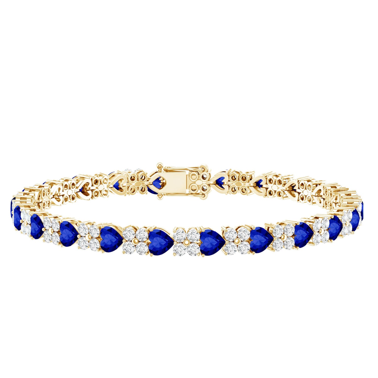 Certified Lab Grown Blue Sapphire Heart Tennis Bracelet with Moissanite