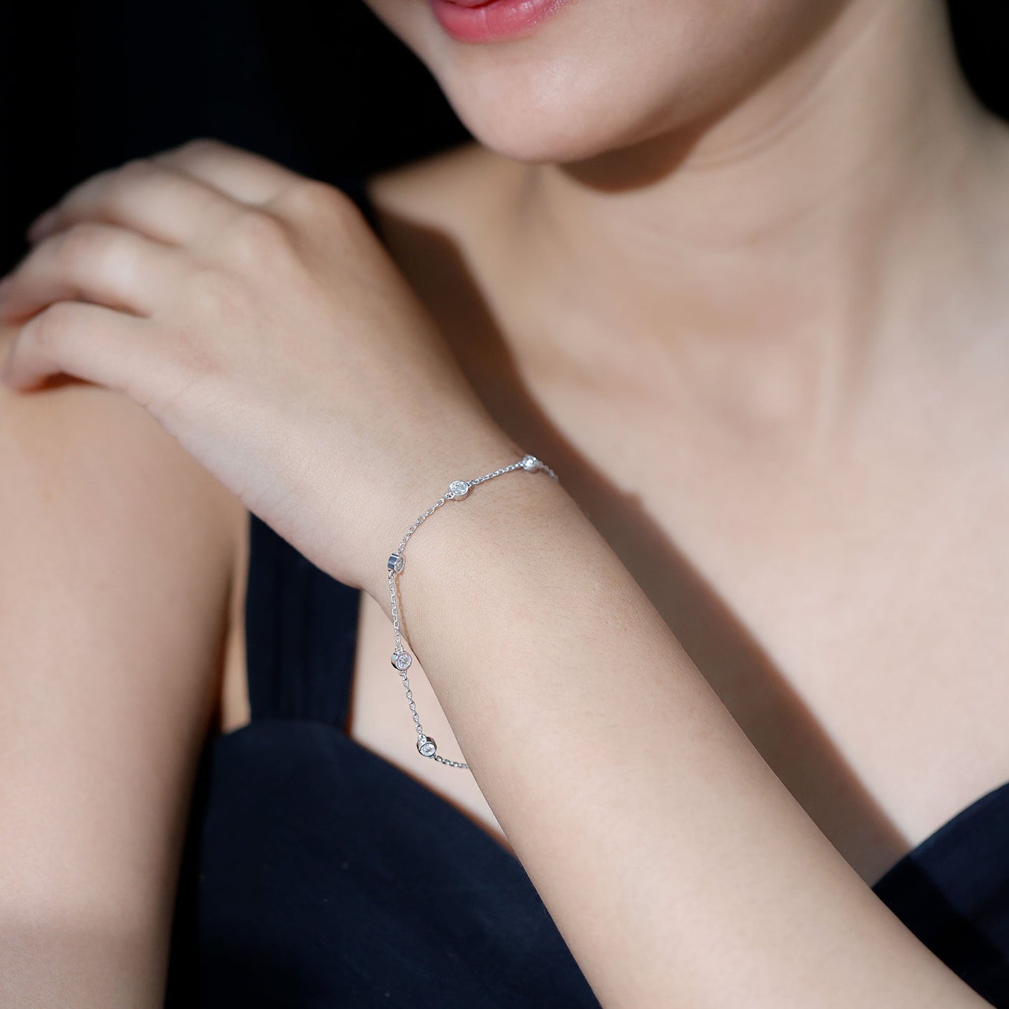 Cubic Zirconia Station Bracelet in Sterling Silver