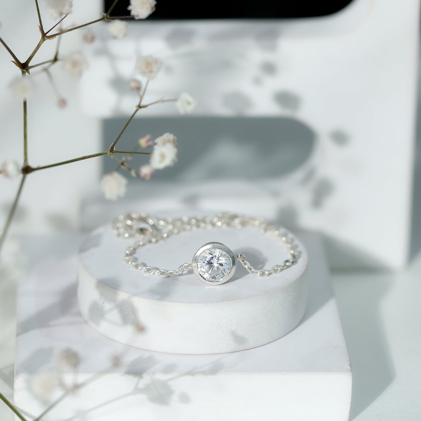 Bezel Set 1.3 Carat CZ Diamond Solitaire Chain Bracelet