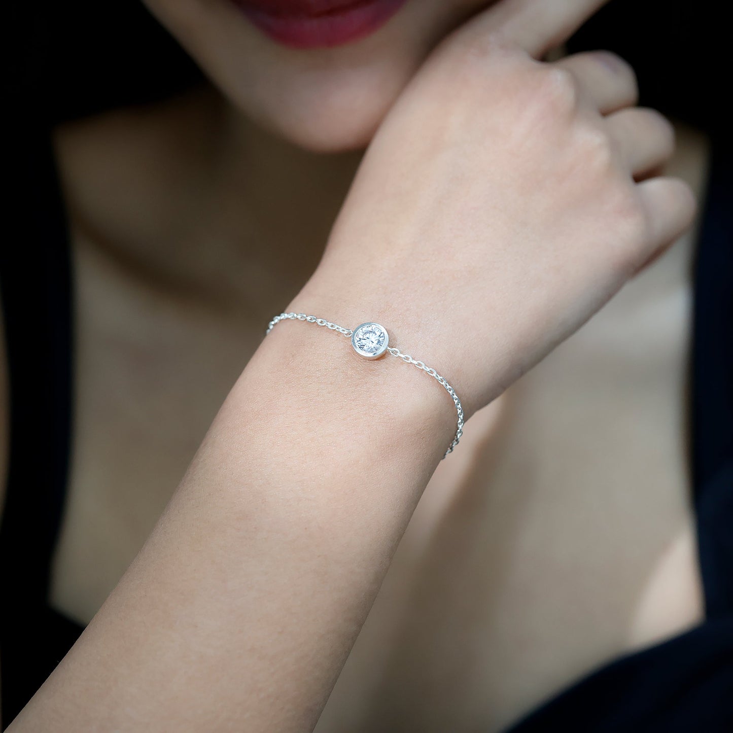 Bezel Set 1.3 Carat CZ Diamond Solitaire Chain Bracelet