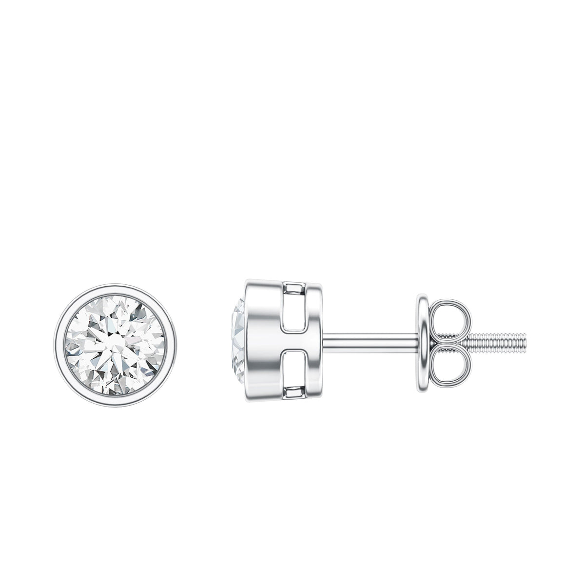 Dainty Moissanite Solitaire Stud Earrings in Bezel Setting