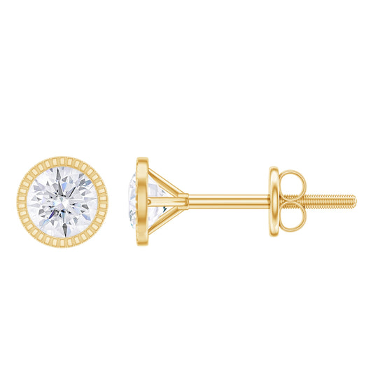 Round Diamond Solitaire Stud Earrings in Bezel Setting
