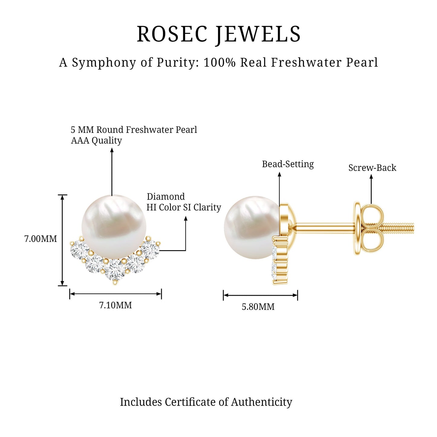 Modern Stud Earrings with Freshwater Pearl and Diamond