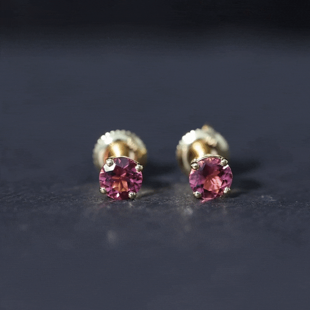 Round Shape Pink Tourmaline Stud Earrings for Women