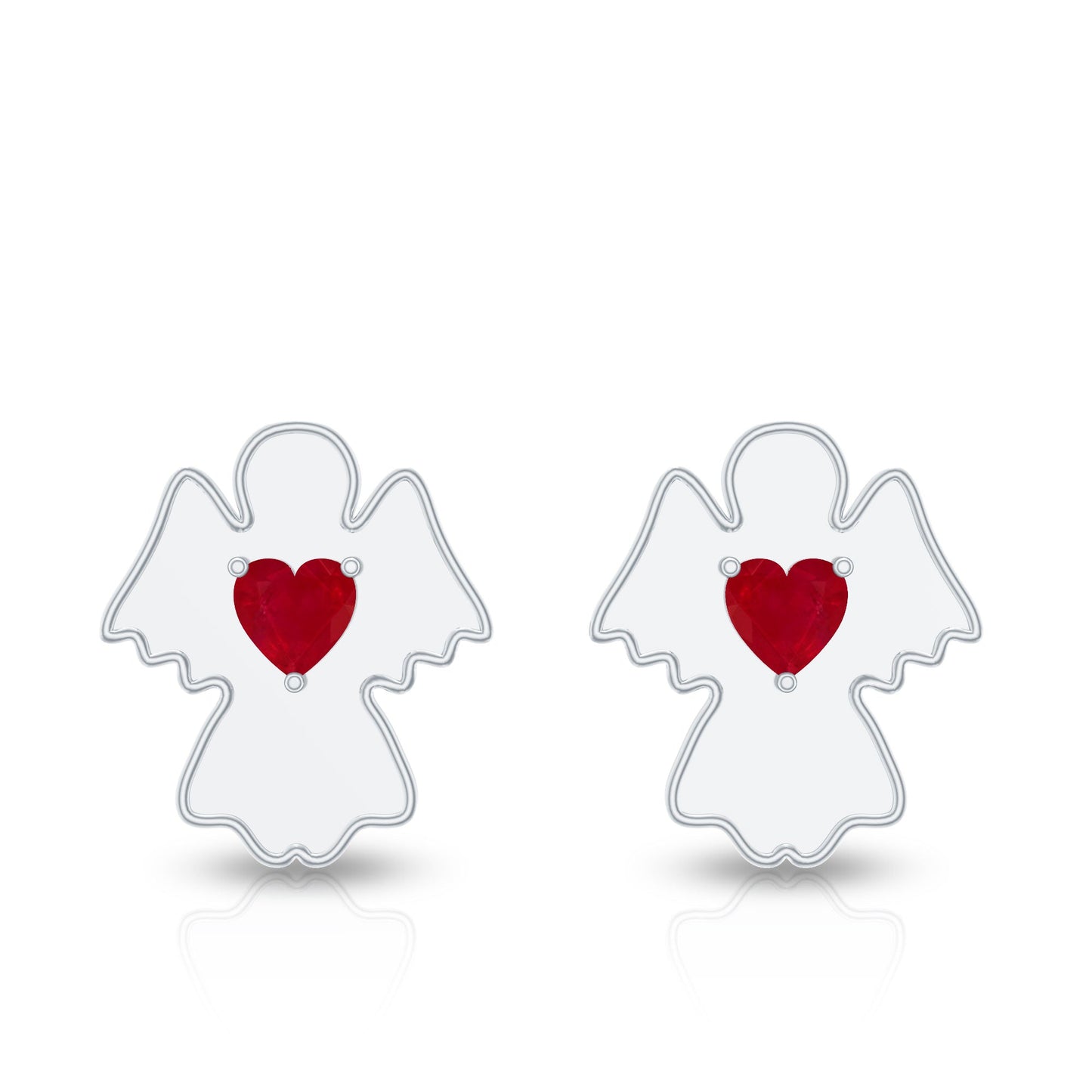 Heart Shape Ruby Angel Stud Earrings with Screw on Back