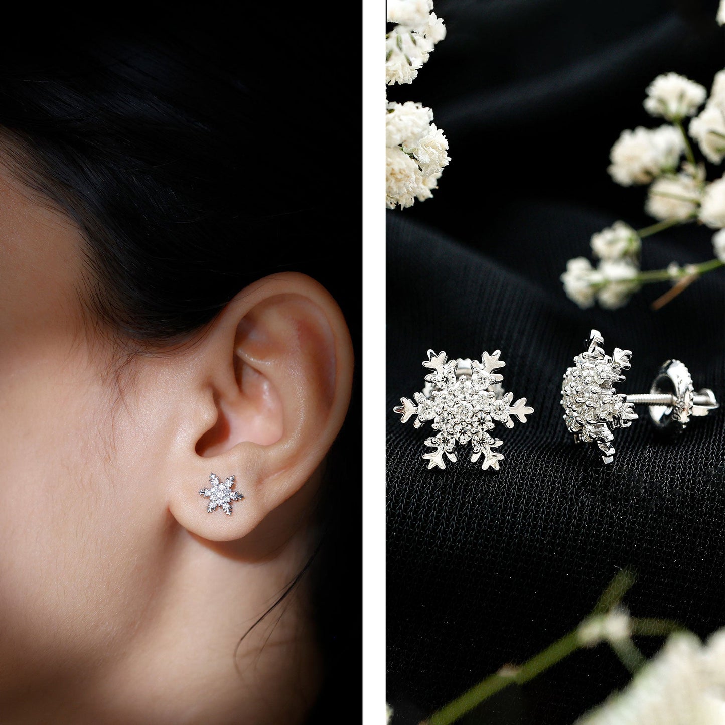 Certified Moissanite Winter Snowflake Stud Earrings