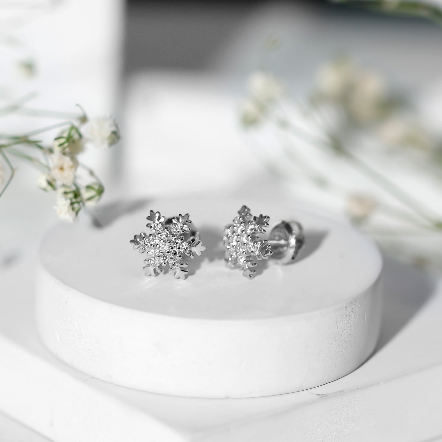 Certified Moissanite Winter Snowflake Stud Earrings