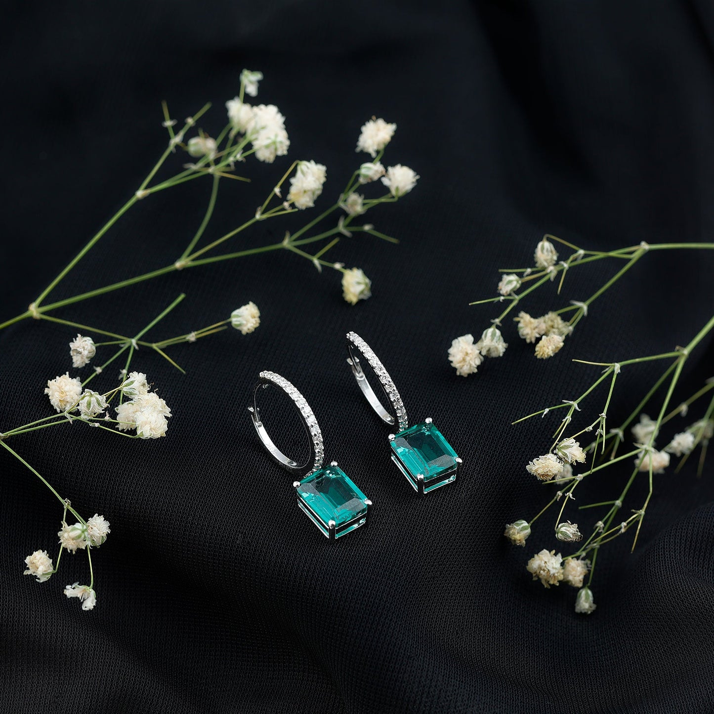 4.6 CT Lab Grown Emerald Hoop Dangle Earrings with Diamond
