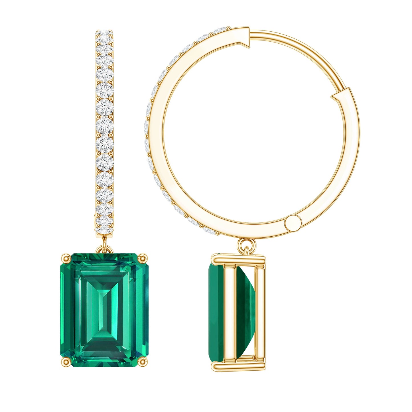 4.6 CT Lab Grown Emerald Hoop Dangle Earrings with Diamond