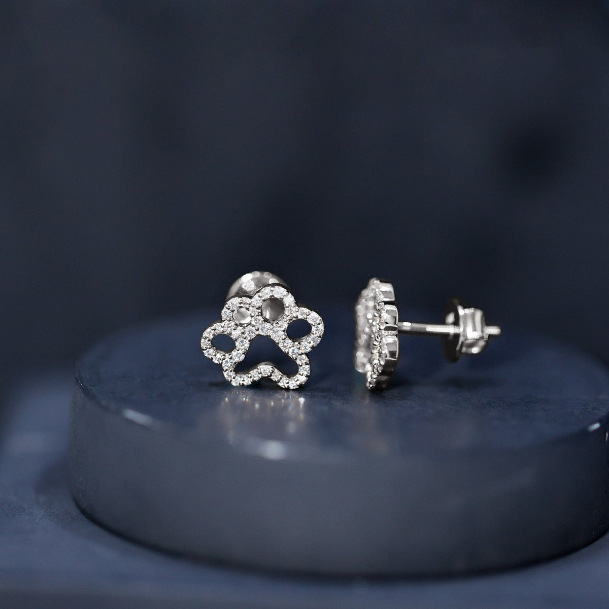 Moissanite Paw Print Earrings With Certificate