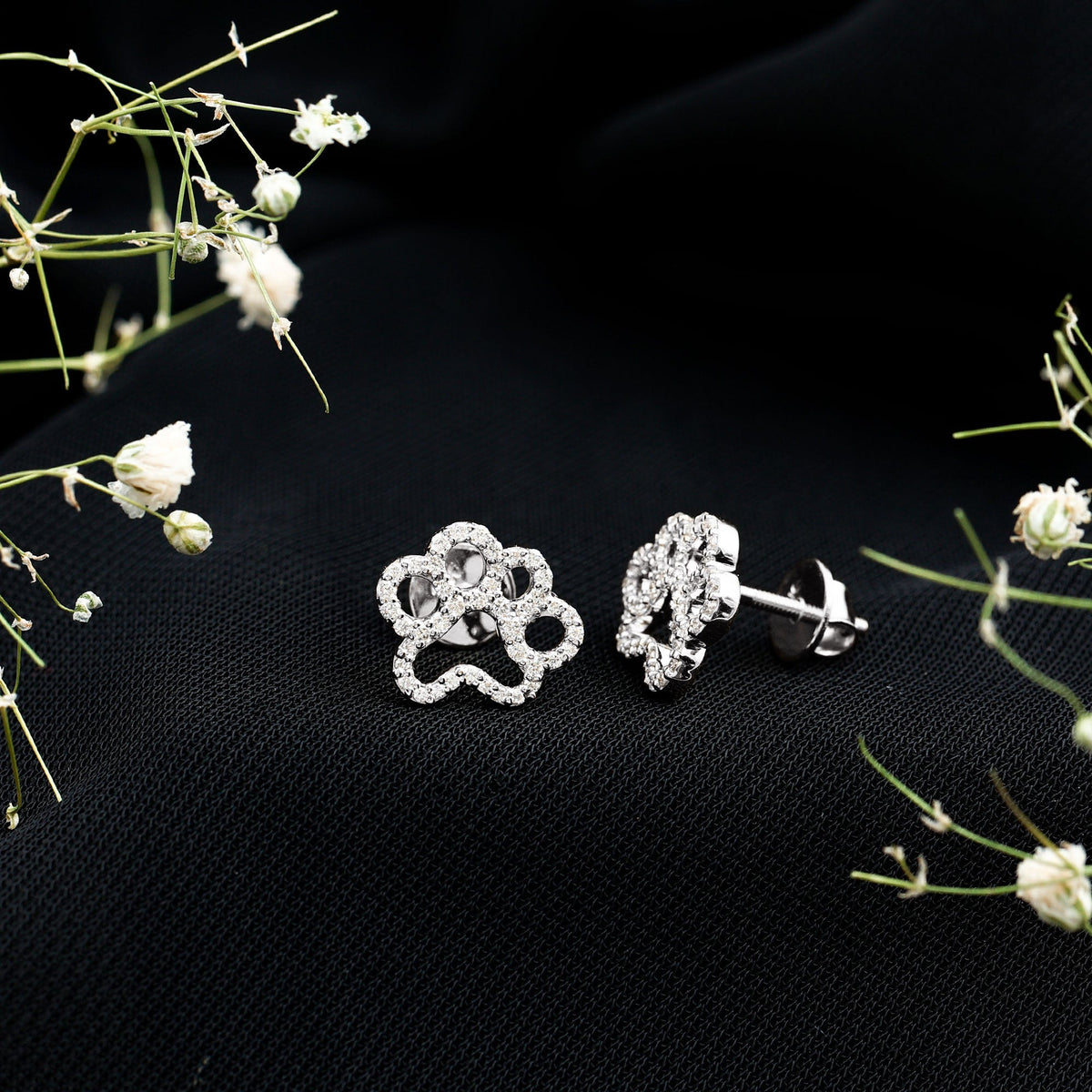 Moissanite Paw Print Earrings With Certificate