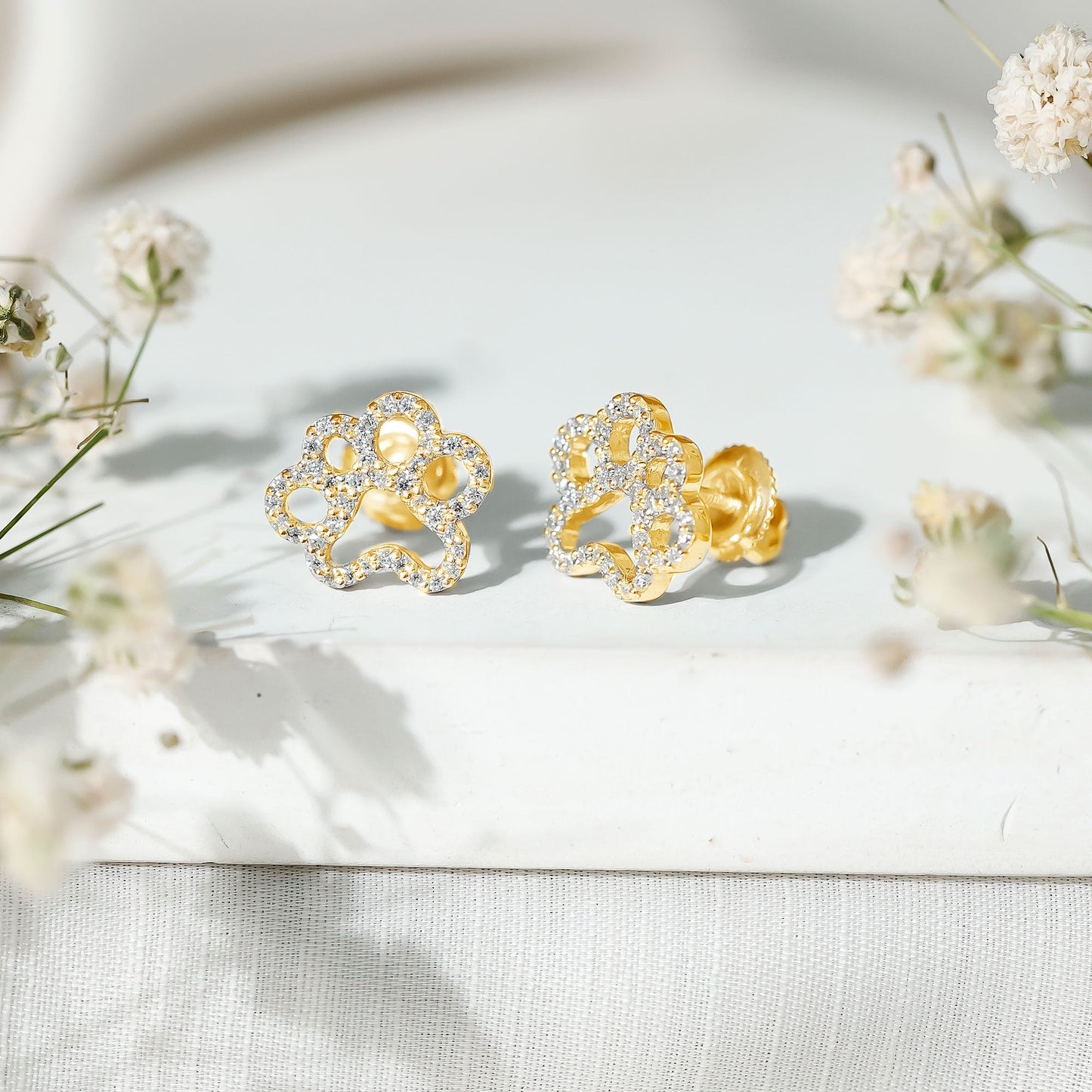 Moissanite Paw Print Earrings With Certificate