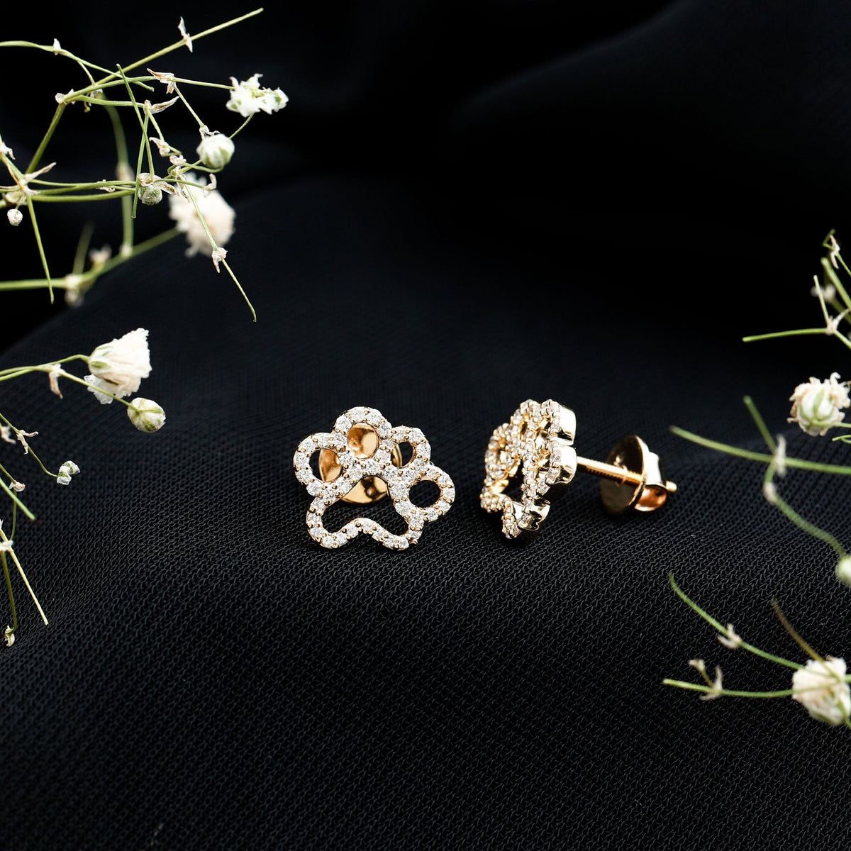 Moissanite Paw Print Earrings With Certificate