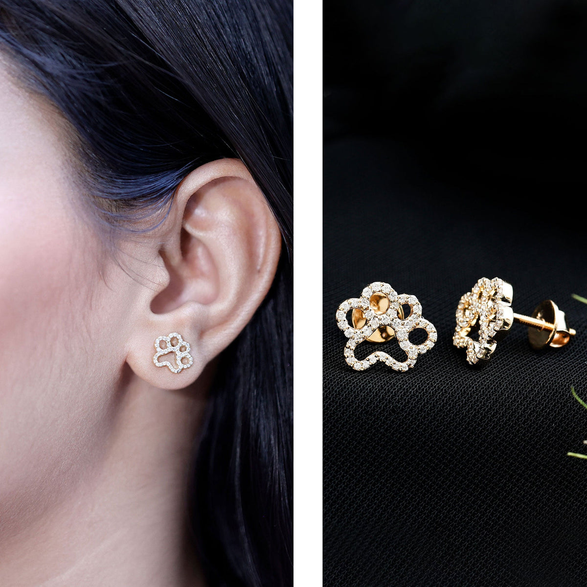 Moissanite Paw Print Earrings With Certificate