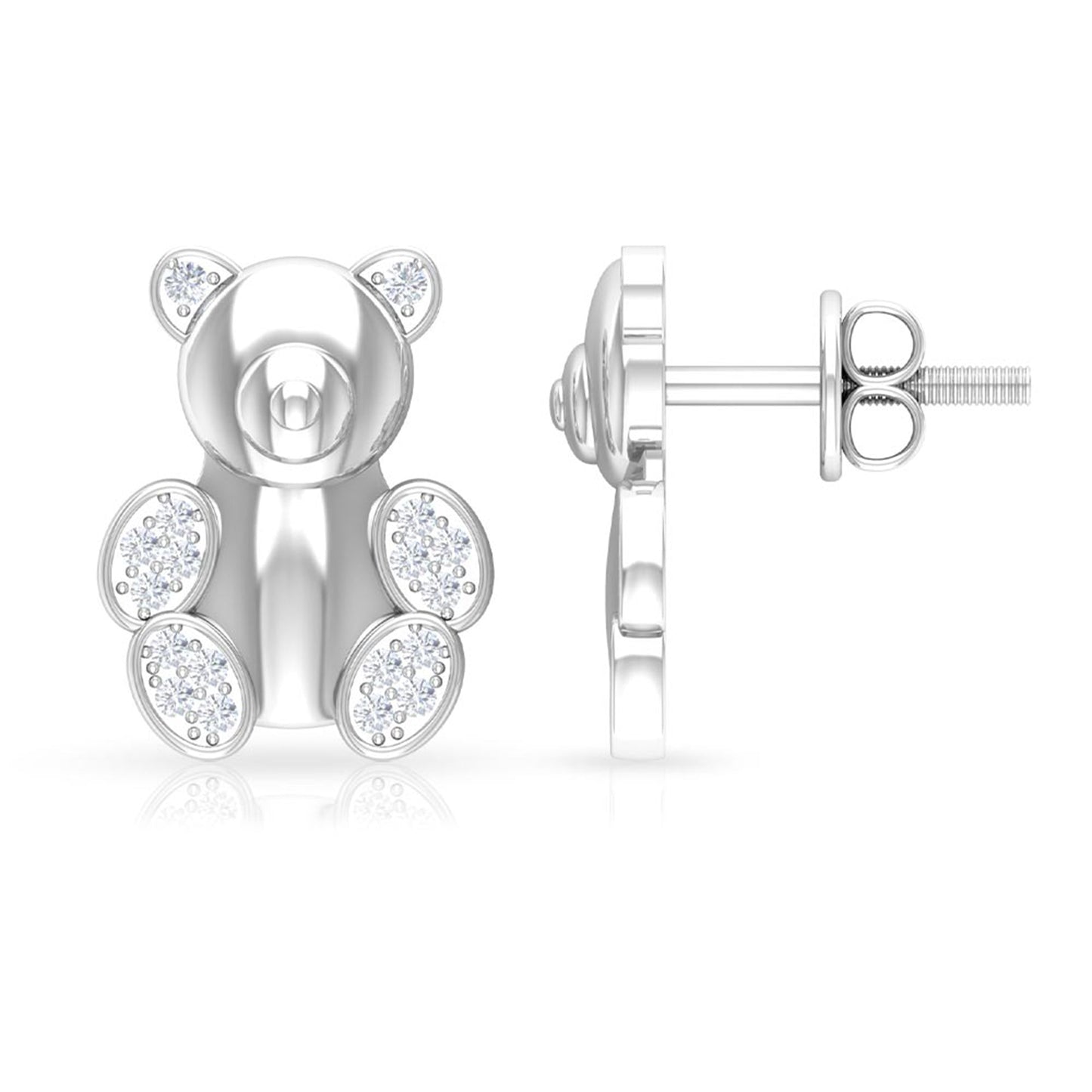 Teddy Bear Stud Earrings for Women with Diamonds