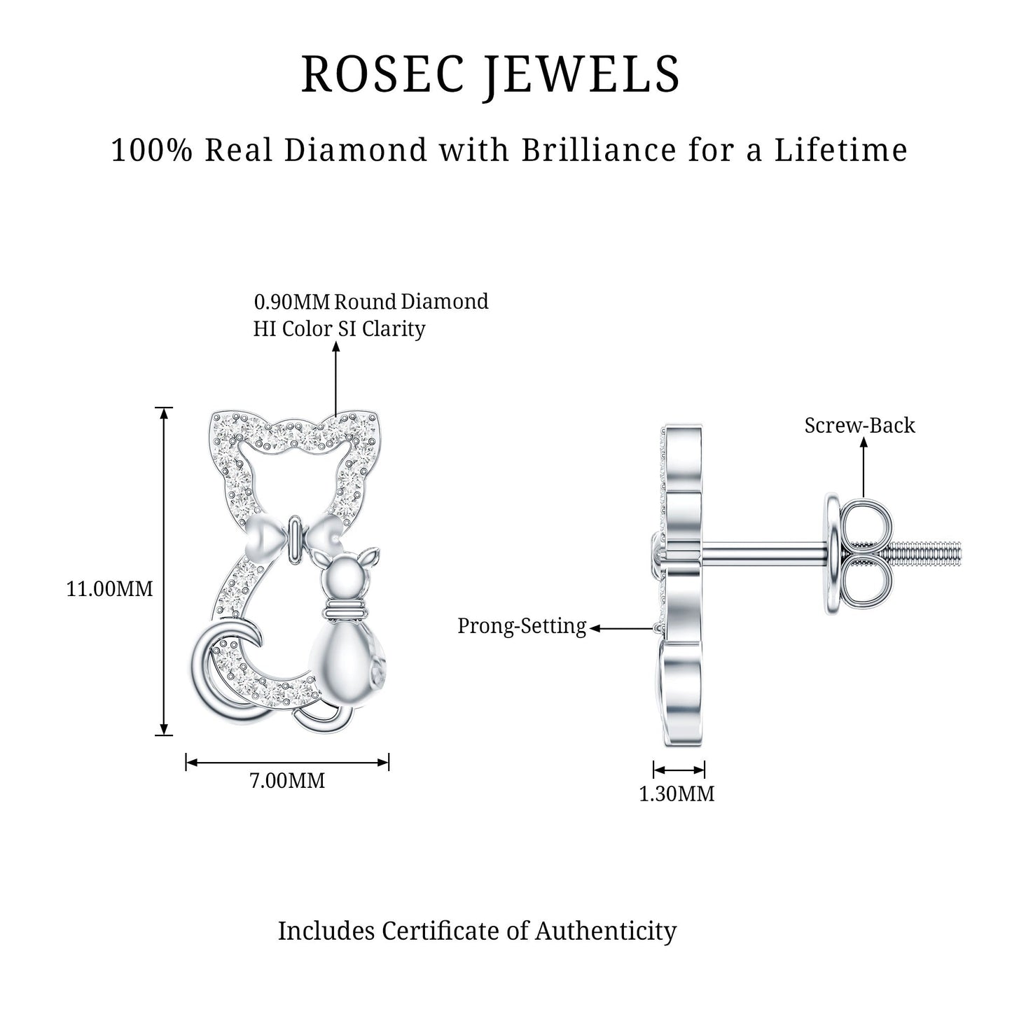 Certified Diamond Cat Stud Earrings