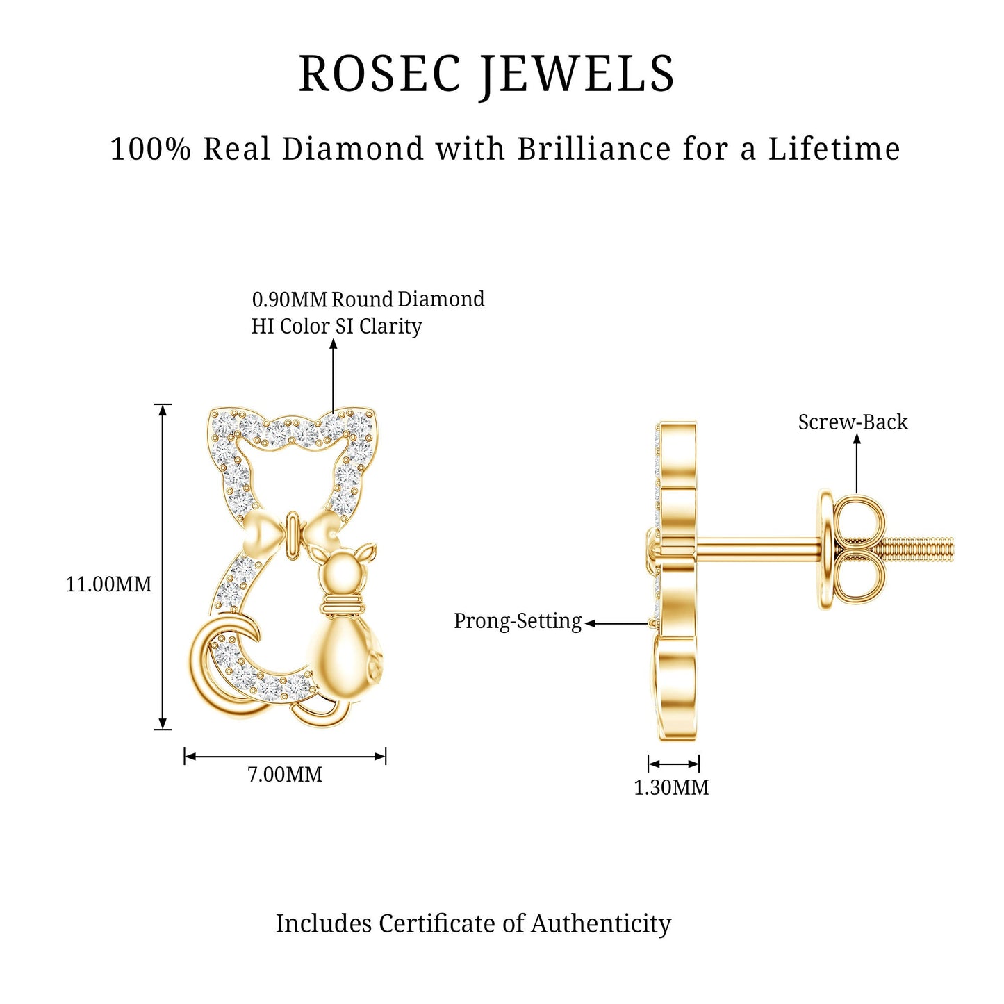 Certified Diamond Cat Stud Earrings