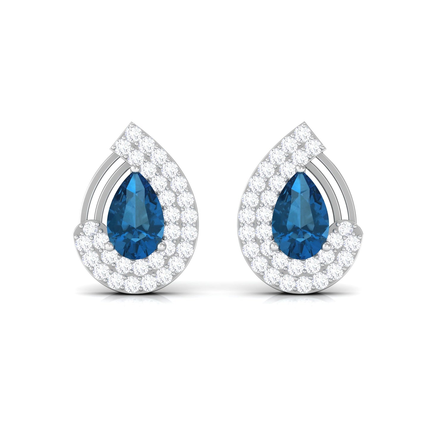 Designer London Blue Topaz and Diamond Teardrop Stud Earrings