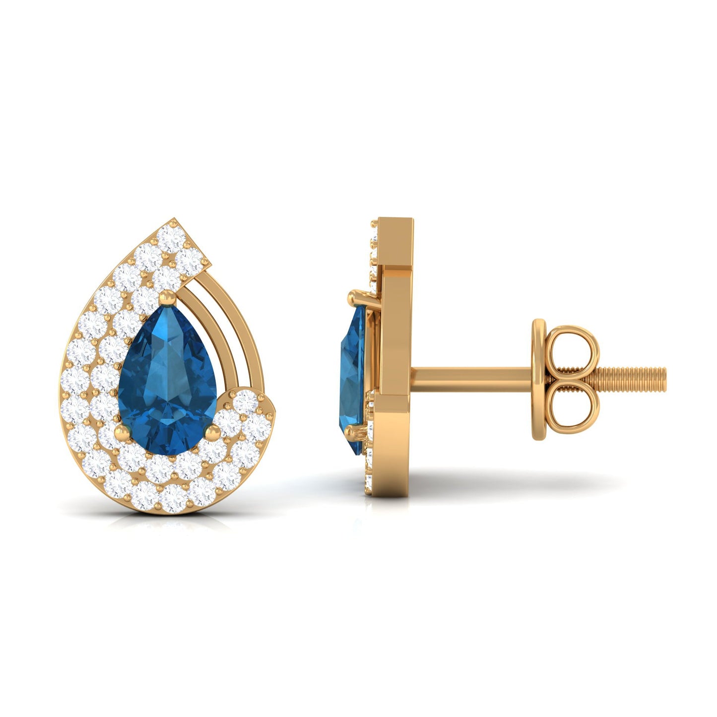 Designer London Blue Topaz and Diamond Teardrop Stud Earrings