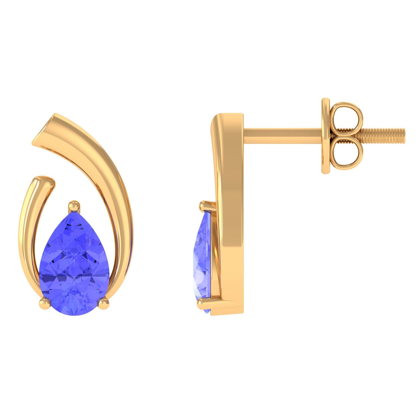 Real Tanzanite Solitaire Teardrop Stud Earrings