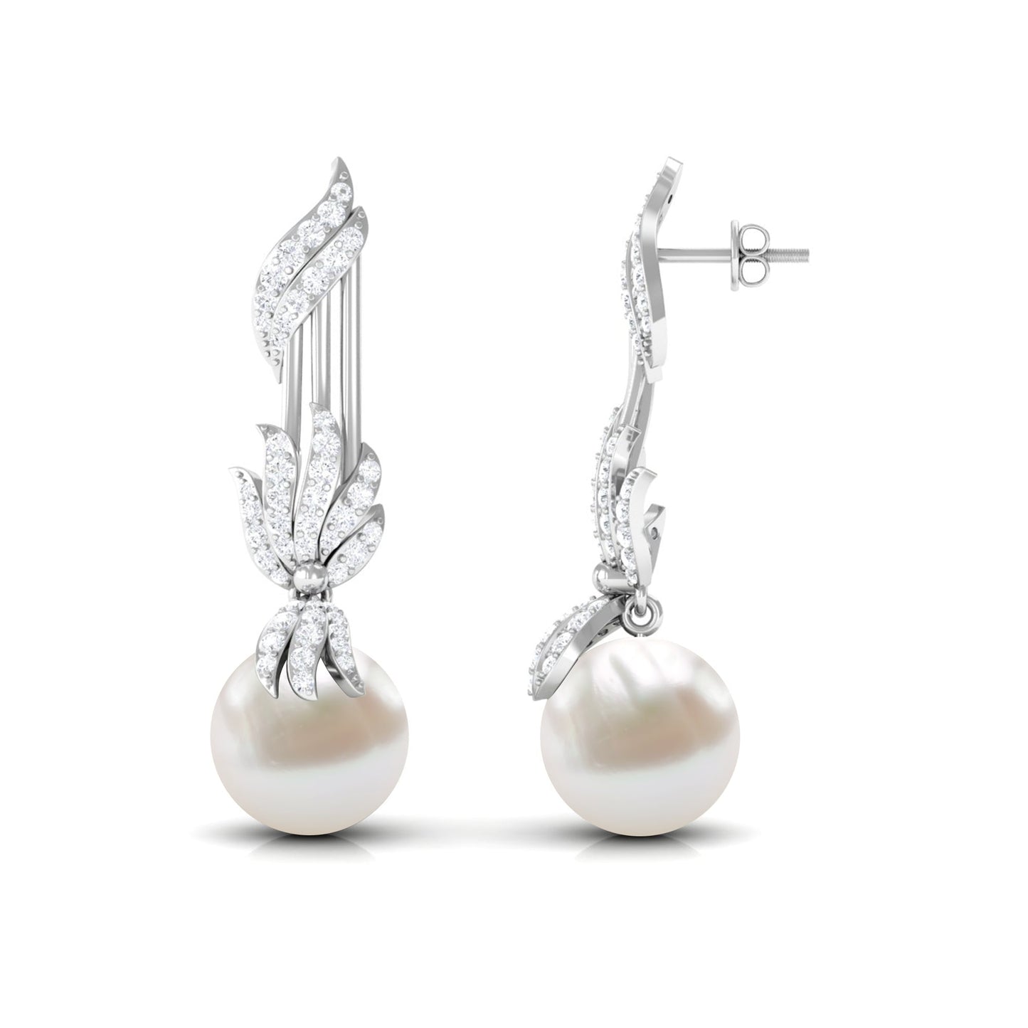 Designer Freshwater Pearl Bridal Dangle Earrings with Diamond