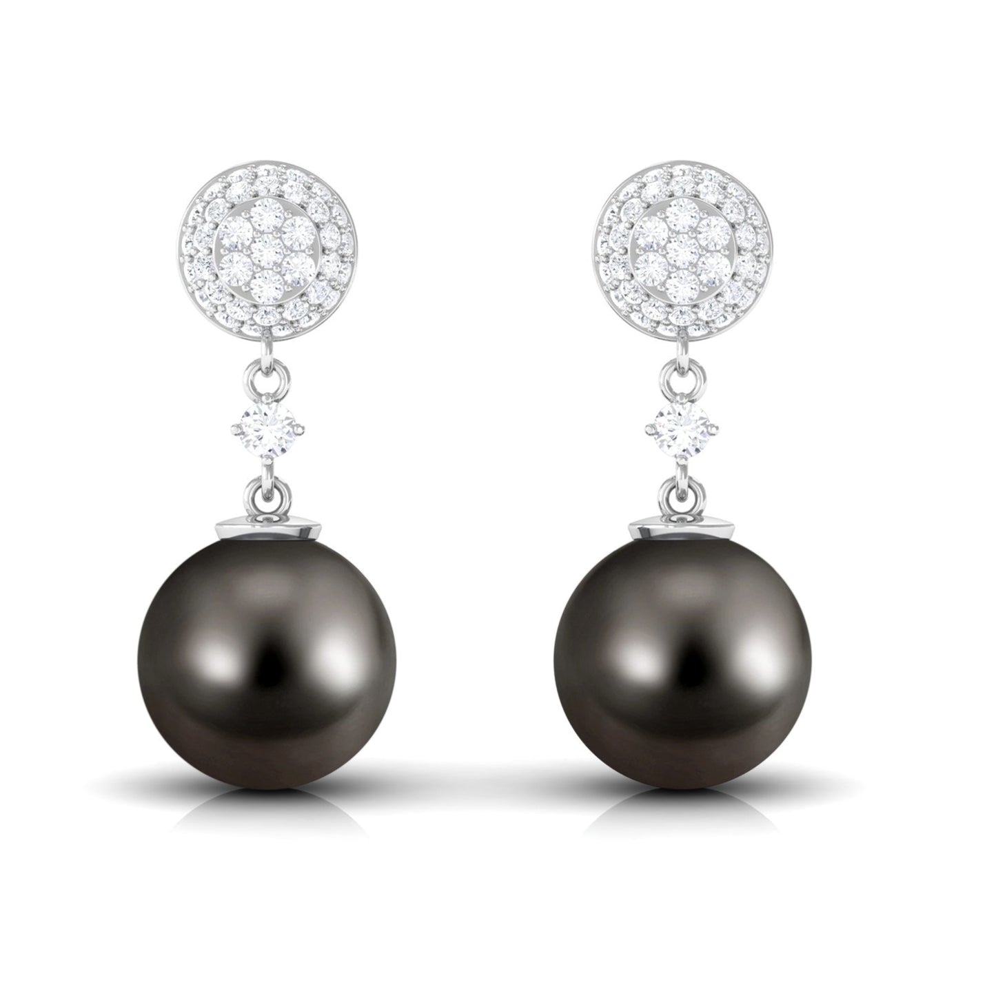 Cultured 16 Carat Tahitian Pearl Drop Earrings with Diamond