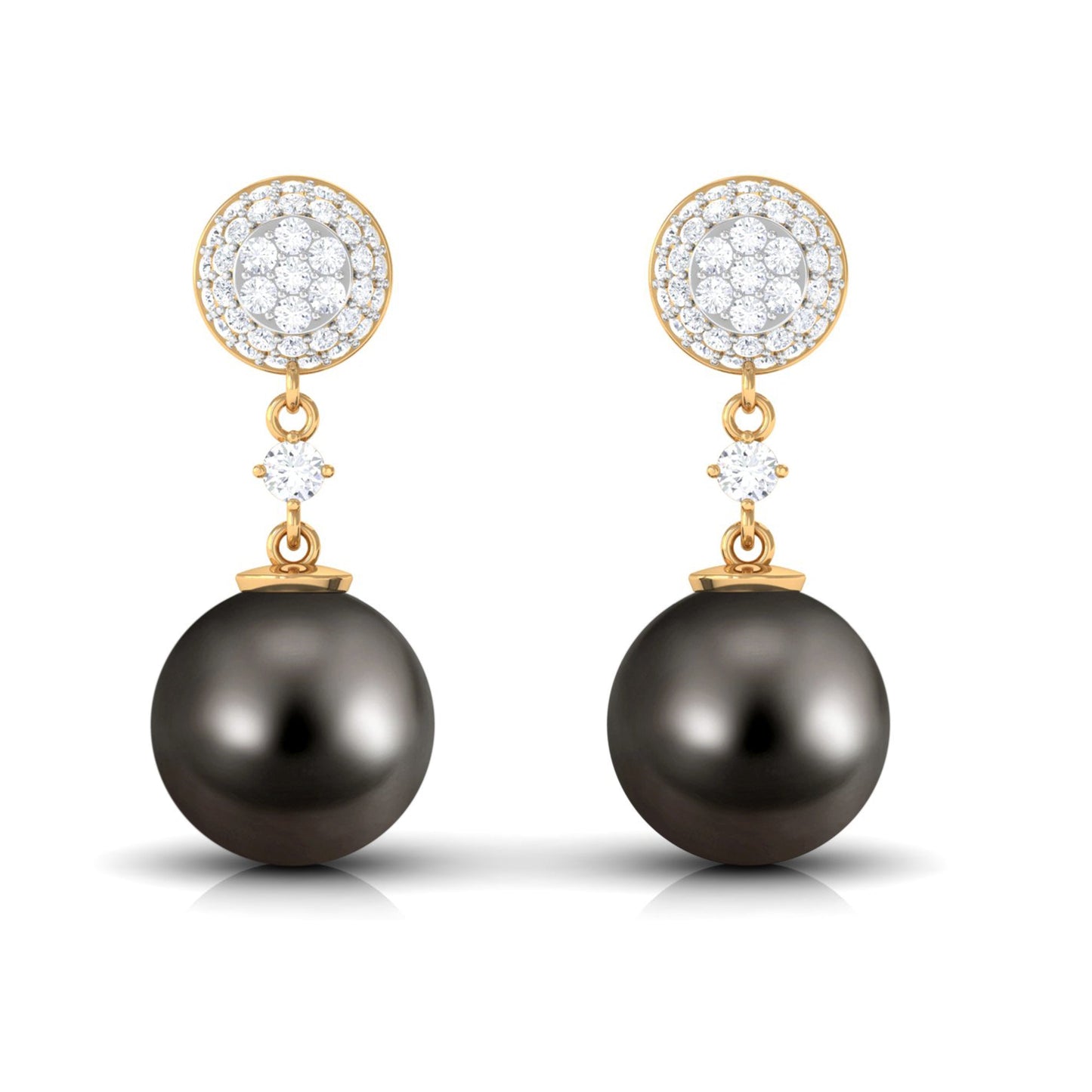 Cultured 16 Carat Tahitian Pearl Drop Earrings with Diamond
