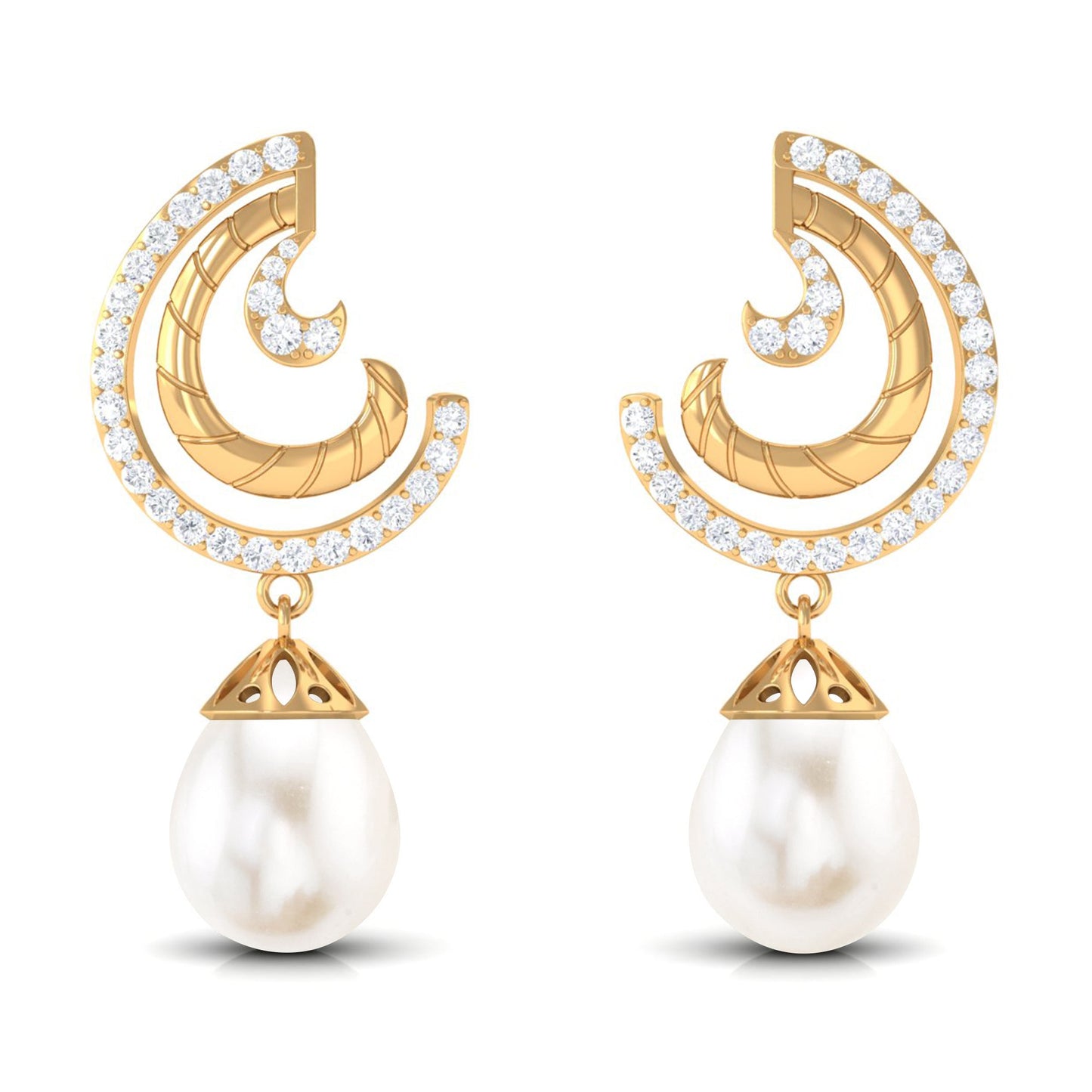 Designer Freshwater Pearl Bridal Drop Earrings with Diamond