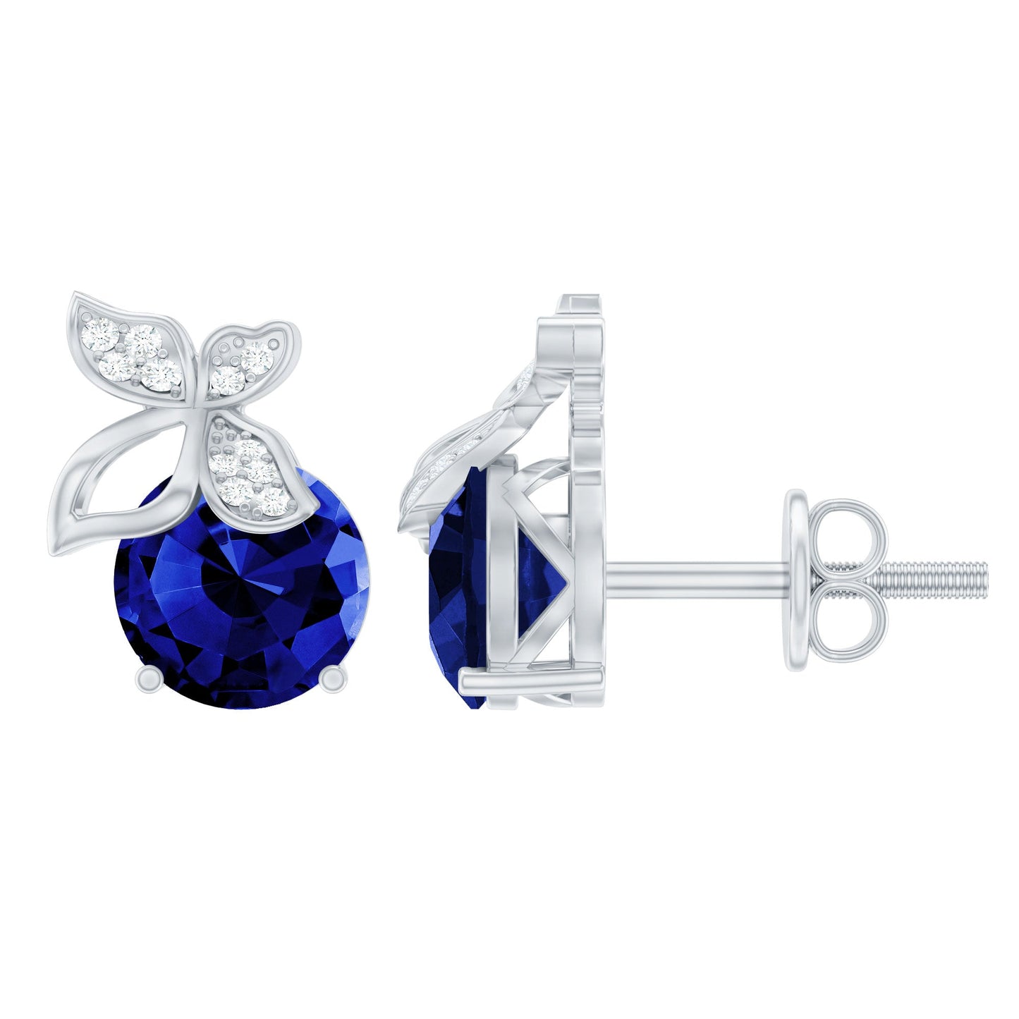 2 Carat Lab Created Blue Sapphire and Diamond Butterfly Stud Earrings