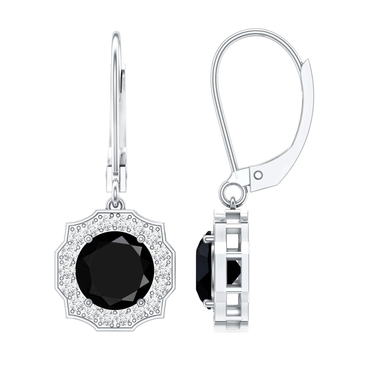 Lab Grown Black Diamond Drop Earrings with Diamond Halo