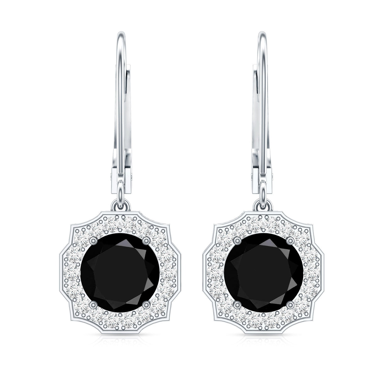 Lab Grown Black Diamond Drop Earrings with Diamond Halo