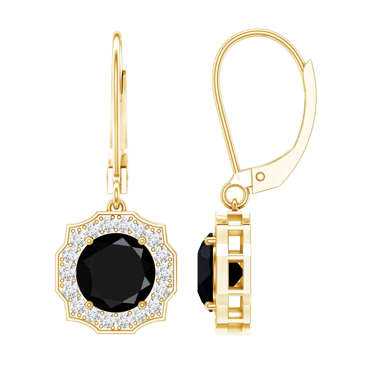 Lab Grown Black Diamond Drop Earrings with Diamond Halo