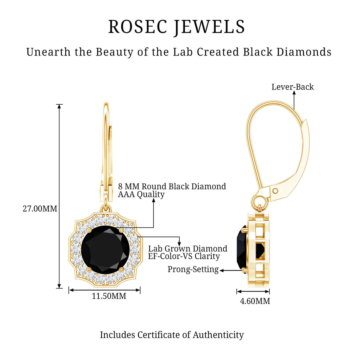 Lab Grown Black Diamond Drop Earrings with Diamond Halo