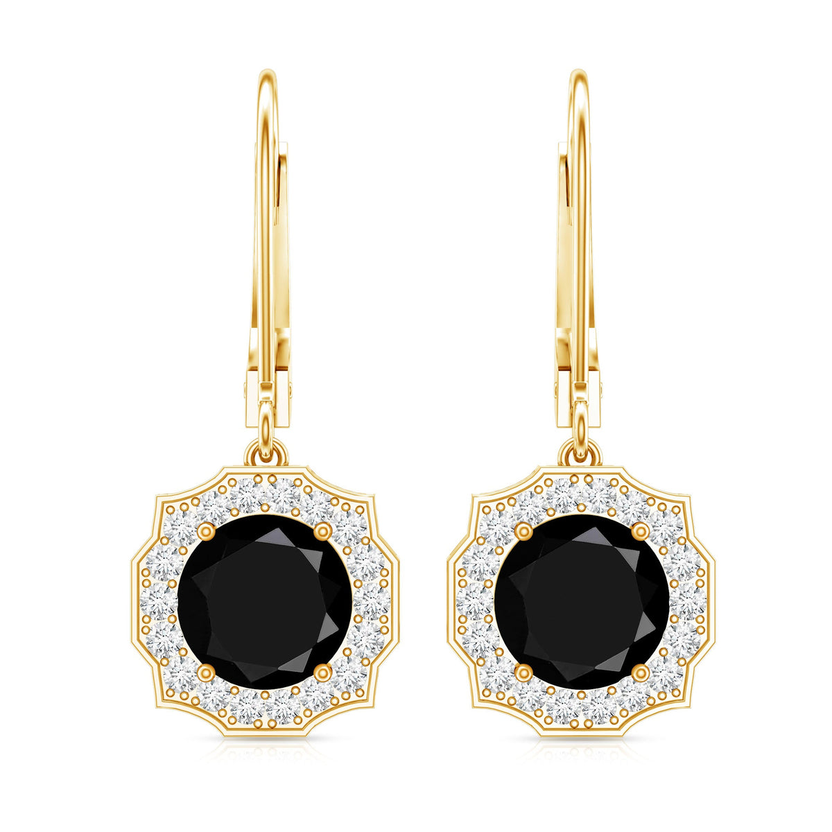 Lab Grown Black Diamond Drop Earrings with Diamond Halo