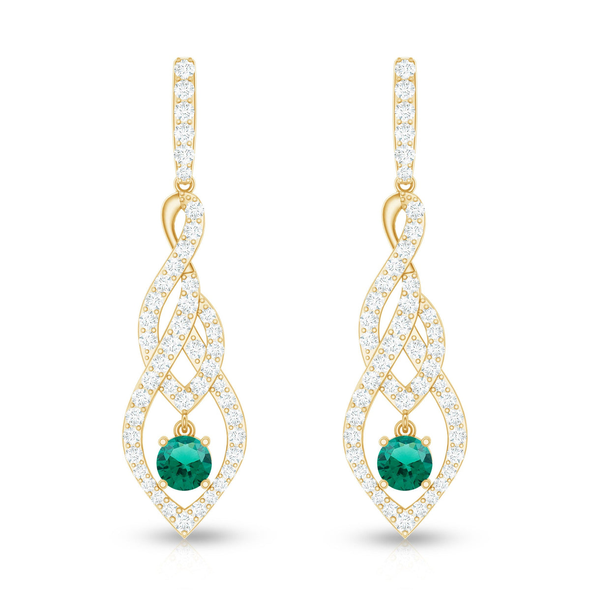 Certified Lab Grown Emerald Dangle Earrings with Diamond Accent