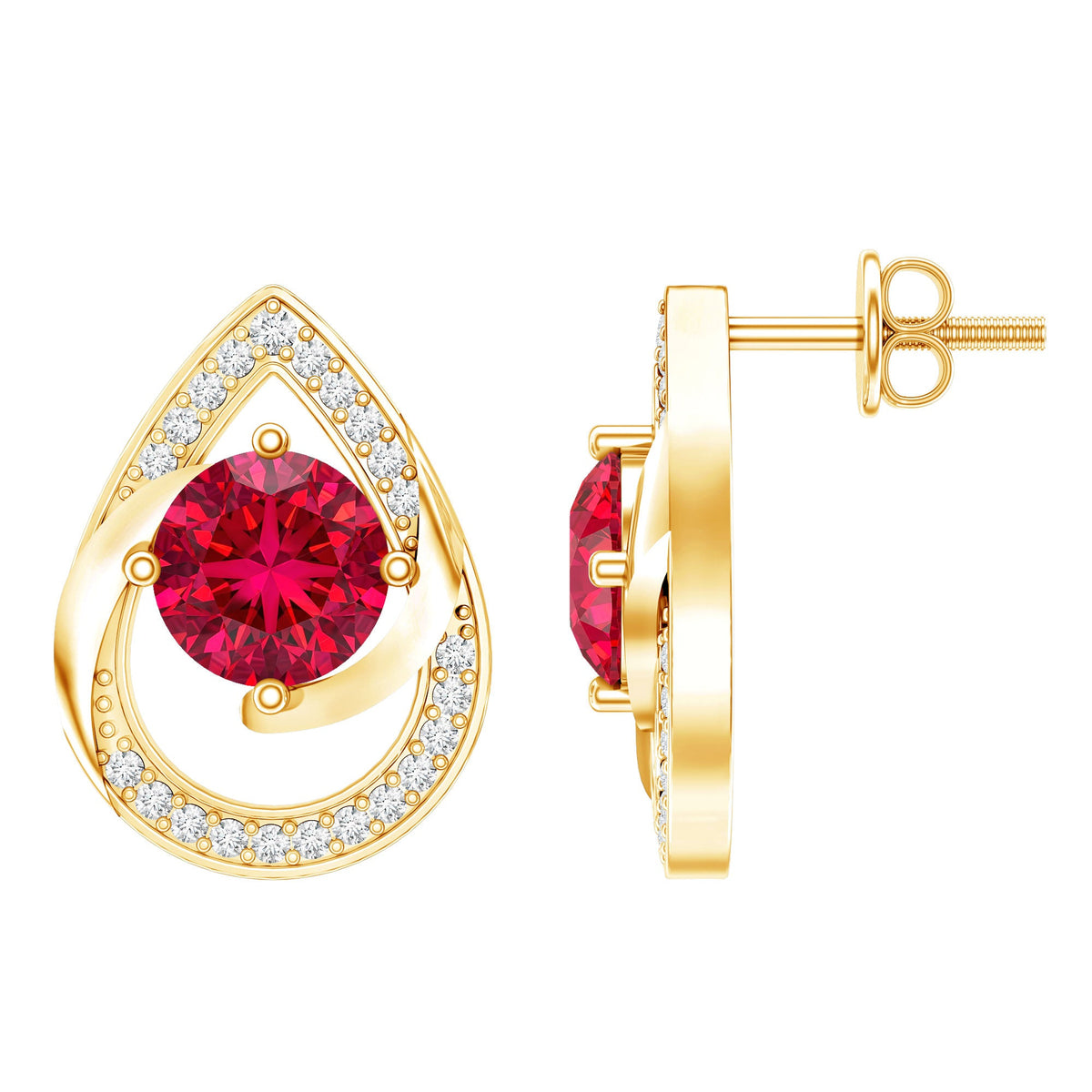 Lab Grown Ruby Teardrop Stud Earrings With Diamond