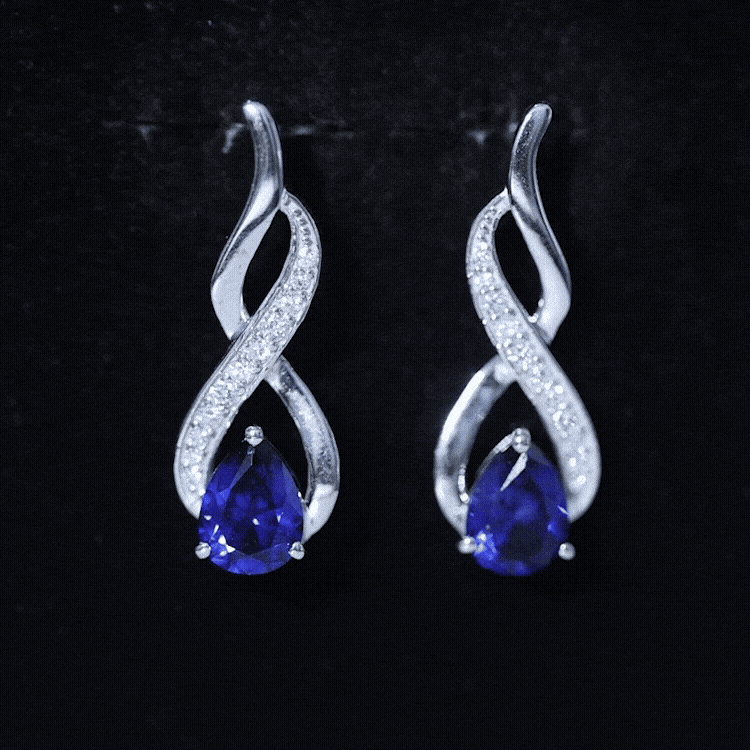 Lab Grown Blue Sapphire Infinity Drop Earrings with Diamond